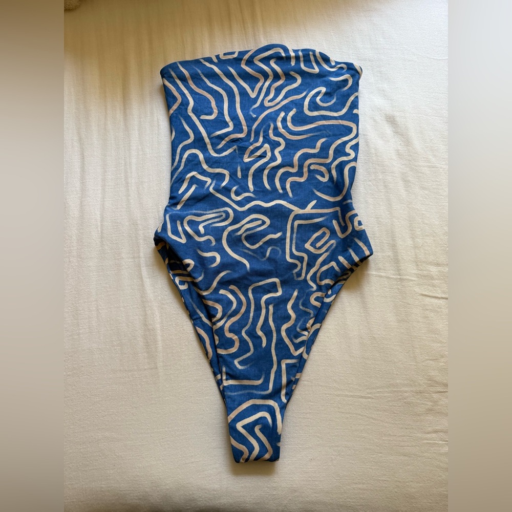 New Stone Fox Swim Paola Blue and Cream One Piece Swimsuit